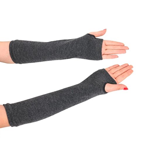 Kinrui Winter Gloves Mitten Wrist Arm Hand Warmer Knitted Long Fingerless (Deep Gray)