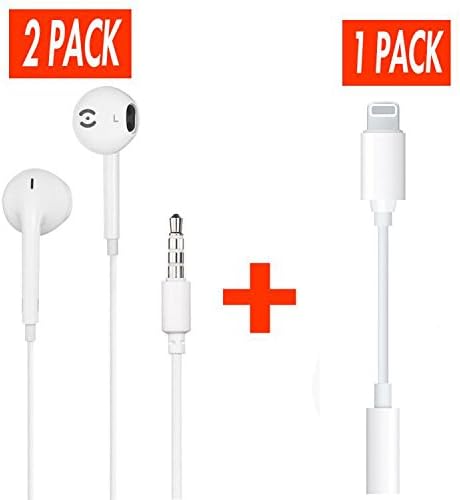 2-PACK Premium Earphones/Earbuds/Headphones, BTVE SHOP Lightning Connecter to 3.5mm Audio Jack Earphone for iPhone 7/7 Plus iPhone8/8Plus iPhone X Earphones.