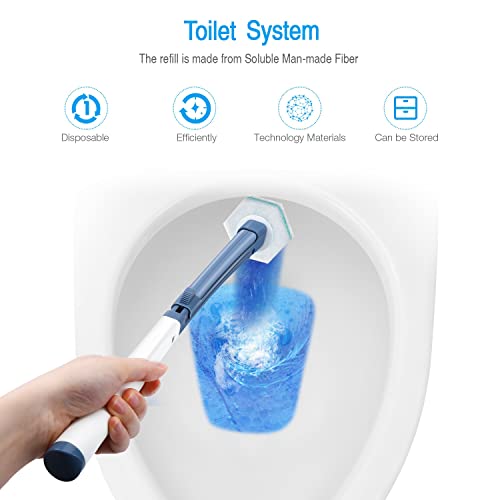 LEPO Toilet Brush Wand, 8PCS Disposable Toilet Wand Refills, Toilet Scrubber Starter Kit with 8PCS Disposable Toilet Brush Sponges for Bathroom Toilet