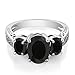 Gem Stone King 925 Sterling Silver Black Onyx 3 Stone Ring For Women (2.41 Cttw, Gemstone Birthstone, Available In Size 5, 6, 7, 8, 9)