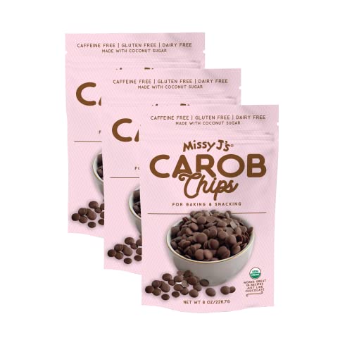 Missy J's Organic Carob Chips 8 Ounce 3 Pack Carob Made w/Coconut