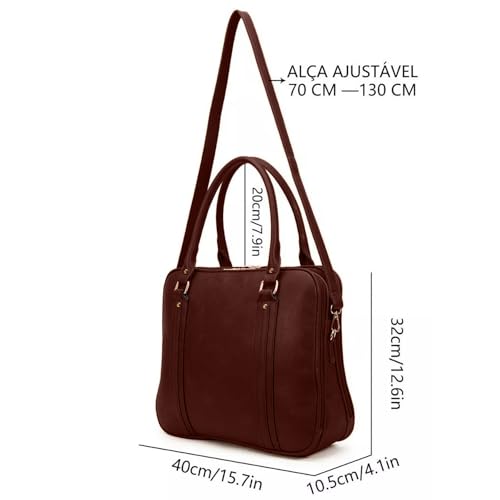 Bolsa Feminina Pasta Executiva para Notebook até 15.6” Reforçada Couro Ecológico para Trabalho, Reuniões e Dia a Dia Tamanho Grande
