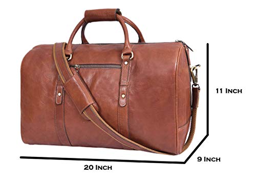 Leather Travel Duffle Bag | Gym Sports Bag Airplane Luggage Carry-On Bag | Gift for Father's Day By Aaron Leather (Russet) - Thumbnail 2