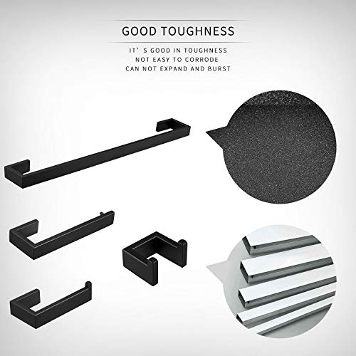 SUS 304 Stainless Steel 4-Piece Bathroom Hardware Accessory Set with 24" Towel Bar Robe Hook, Towel Ring, and Toilet Paper Holder,Matte Black