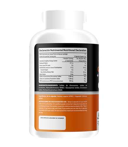 Wellthy Glucosamina 1500mg, Condroitina 1200mg, MSM 300mg. 300 Cápsula de Origen Vegetal, OptiMSM® (USA). Calidad Certificada.