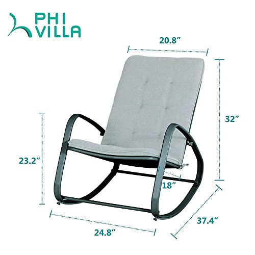 PHI VILLA Outdoor Patio Metal Rocking Chair, Padded Modern Rocker