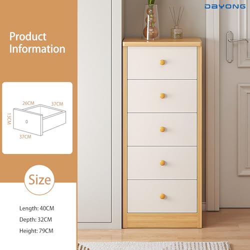 DAYONG 5 Chest of Drawers, Bedroom Dresser, Living Room Storage, Modern Bedside Table, Wooden Vertical Drawers for Hallway Sofas, Oak and White (styleA-40 * 32 * 79CM)