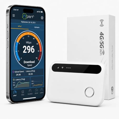 Portable 5G Router WiFi 6 Unlocked 5G/4G+ Mobile Modem with SIM Slot, Up to 25 Connected Devices, High Speed Internet Ideal for Travel, Camping and Home Work
