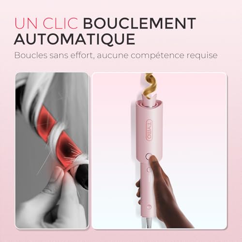 TYMO Curlpro Automatic Curling Iron - Portable Automatic Curling Iron 25 mm with 3 Adjustable Temperatures, Anti-scald, Ceramic Curler Short and Long Hair, Pink