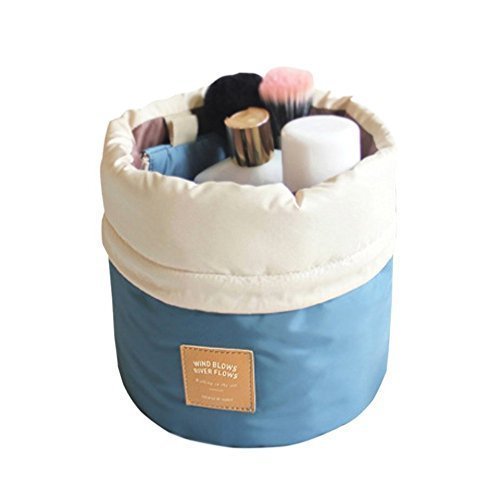 allium polyester and cotton bucket barrel shaped travel dresser pouch cosmetic bag for girls and women (multicolour, am9411)