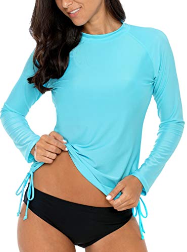ATTRACO Women's Rashguard Long Sleeve UV Protection Surfing Swimwear Top Aqua L