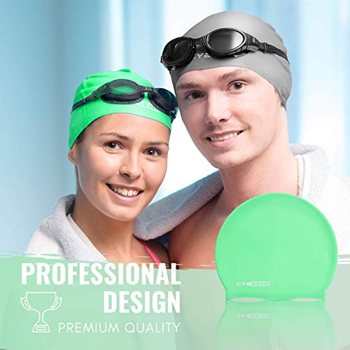 CybGene Silicone Swim Cap for Women and Men,Swim Capris for Long Hair-Size Large-Green - Thumbnail 6