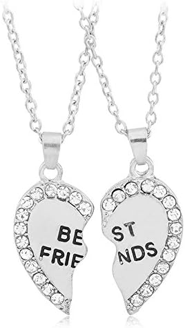 Girl Palace Best Friends Heart Shaped BFF Diamond Break Pendent Necklaces Friendship Gift for Friends