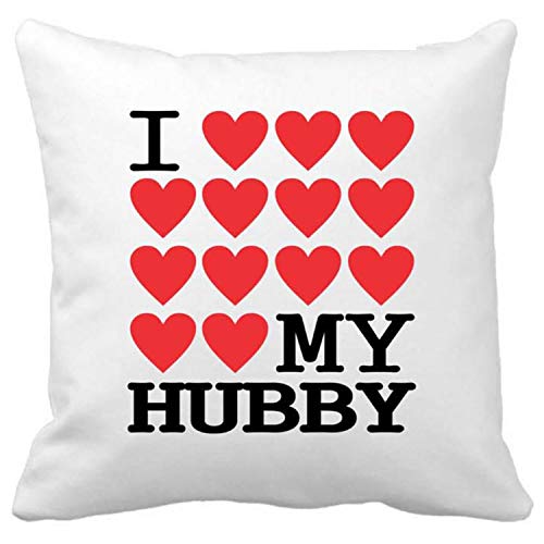 TheYaYaCafe Canvas Cotton I Love My Hubby Printed Cushion Covers (Multicolour, 12x12-inch)