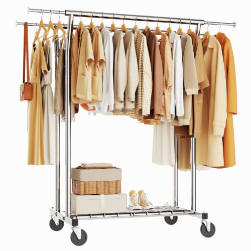 HYSEYY Heavy Duty Clothes Rack, Rolling Clothing Rack for Hanging Clothes with