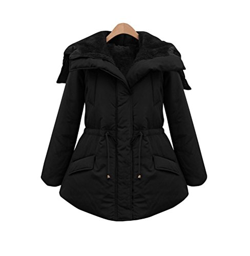 Womens Thick Fur Hooded Drawstring Slim Padded Jacket Parka Short Coat Outerwear 4XL