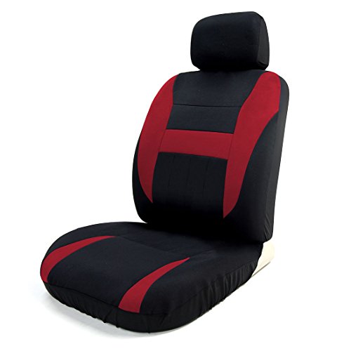 Copap 8pcs Car Seat Covers Black & Red Universal Fit for Trucks, SUVS & Vans w/Storage Bag Airbag Compatible Detachable Headrest (Black & Red)