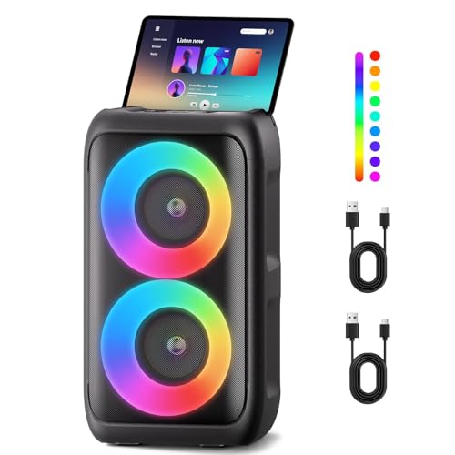Musikbox Bluetooth Groß mit 2 Mikrofonen, tragbarer 3-in-1 Bluetooth Lautsprecher, Partybox Bluetooth mit Licht, Party-Lautsprecher Outdoor Indoor, Au