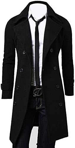 BICMART Men's Long Pea Coat Double Breasted Slim Cotton Overcoat Winter Trench Coats Brown (M, Black)