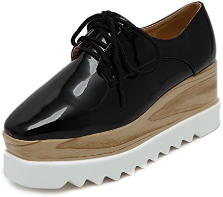 Women's Platform Wedges Oxfords Classic Casual Lace Up Mid Heels Wingtips Square Toe Shoes