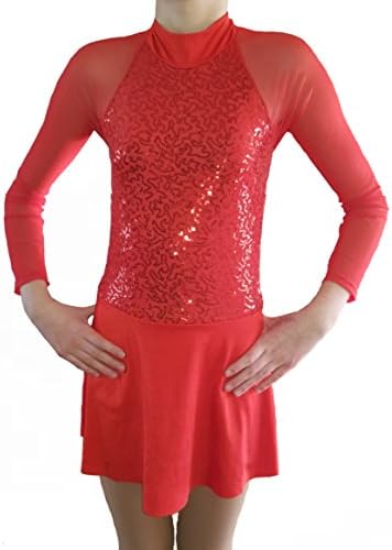 Homester Girls Ice Figure Skating Dress Long Sleeved Sparkle Sequin (Red, 12)