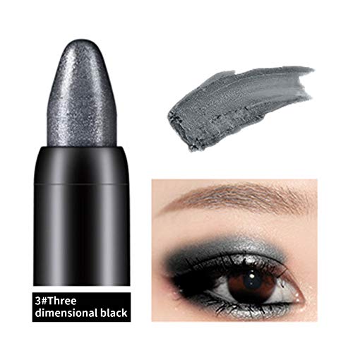 Longxan Eye Shadow Stick-Eyes Waterproof Pearlescent Eye Shadow Stick,Long-Lasting Beauty Highlighter Eyeshadow Pencil for Woman (03＃Stereoscopic Black)