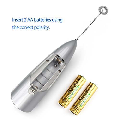 SIMPLETASTE HandHeld Milk Frother Battery Operated Electric Foam Maker, Drink Mixer with Stainless Steel Whisk and Stand for Cappuccinos, Bulletproof Coffee, Latte [Upgrade Version] Grey - Thumbnail 3