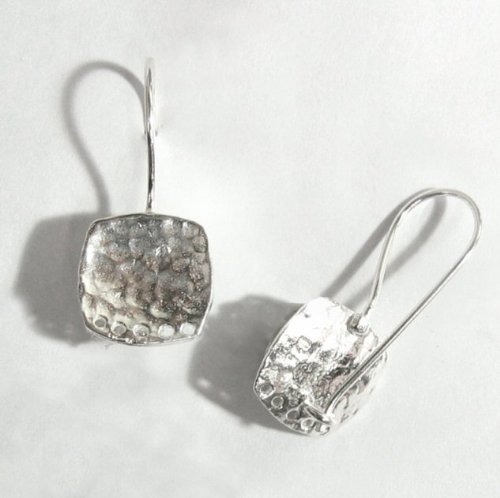 2 pcs .925 Sterling Silver Hammered Square Earwires Kidney Chandelier Dangle Earring Connector / Findings / Bright