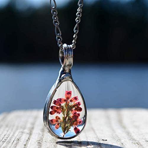Pressed Flower Necklace, Dried Scottish Heather in Glass
