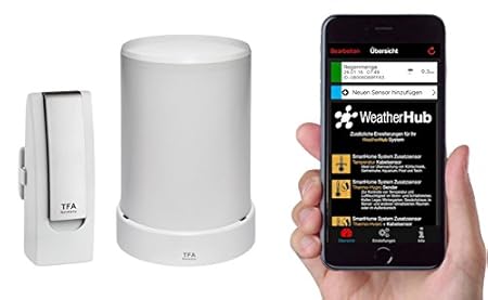 TFA Dostmann Weatherhub Starter-Set, mit Funk-Regenmesser, für SmartHome, gratis Smartphone App, einfach installierbar