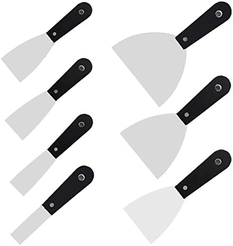 7 Pieces Scraper and Putty Knife Stainless Set,1/1.5/2/2.5/3/4/5 Inch Putty Knives, Wall Scrapers with Comfortable and Anti-slip Handle (The product is now no sticky label.)