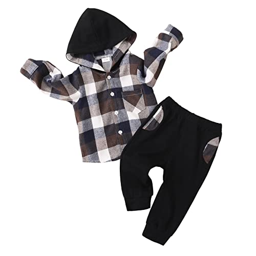 Happy Town Toddler Baby Boy Clothes Flannel Hooded Plaid Shirt and