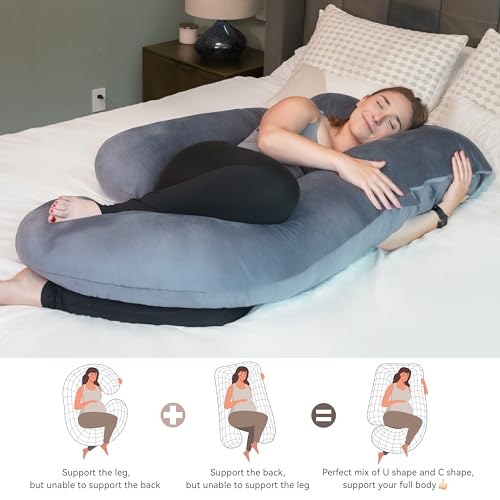 PinkFroggie Pregnancy Pillows, Soft U-Shape Maternity Pillow with Removable Cozy Velvet Cover-Full Body Support Pillows for Adults Sleeping-Pregnancy Must Haves