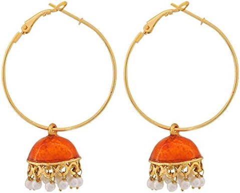 Maayra Wedding Festival Earrings Copper Hoops Orange White Meenakari Jhumki Jewellery