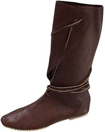 Quran Ladies Boot Couple's Fashion Shoes Boots Cross-Strap Flat Bottomed Shoes Middle-Tube Boots Casual Retro Fashion Low-Heel Boat Shoes Casual Long Booties Vintage Ballet Boot