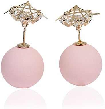 Sexy Sparkles Double Sided Ear Post Stud Earrings Pentagram Star Ball with Rhinestones (Pink)