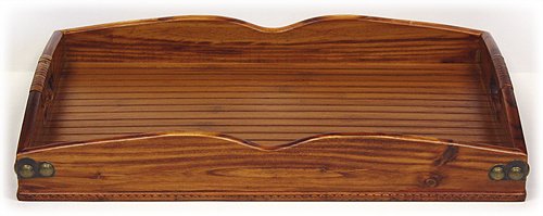 Mountain Woods Brown Valencia Antique Style Hardwood & Bamboo Ottoman Serving Tray w/Rattan and Metal Accents | Decorative Platter | Coffee Table Decor | Serving Meals, Appetizers & Beverages | Kitchen Countertop - 20.5" x 13.5" x 3"