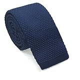 TOPTIE Men's Knit Solid Skinny Tie Polyester Square End 2 Inch Necktie Tie-NavyBlue