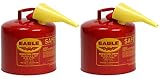 Eagle UI-50-FS Red Galvanized Steel Type I Gasoline Safety Can with Funnel, 5 Gallon Capacity, 13.5" Height, 12.5" Diameter (Pack of 2)
