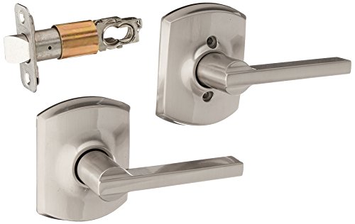 Schlage Lock Company F10LAT619GRW Satin Nickel Passage Latitude Passage Door Lever Set with Decorative Greenwich Rose from the F-Series