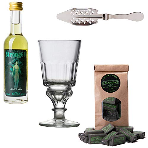 Absinth Starter Set | Komplett mit original Absinth 50 ml | 1x Absinth Glas | 1x Absinth Löffel | 1x Zuckerwürfel