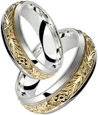 2 Tone Sterling Silver and 10k Yellow Gold 7 Millimeters Wide Wedding Band Ring Set