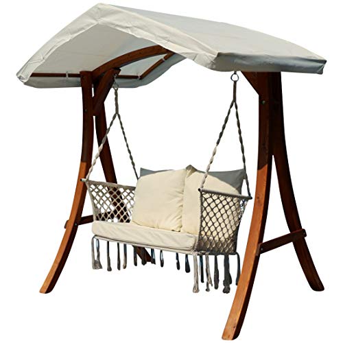 ALEOS. Design Hollywood Schaukel mit Sitzbank Waikiki aus Holz Lärche mit Dach