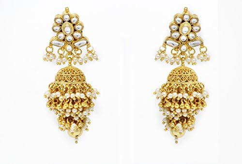 Shakam Jewellery Fancy Party Wear Gold Plated American Dimonds Traditional Jumka Earrings with White pearls for Girls and Women