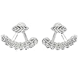 Banggood Women Cute Leaf Shaped Ear Stud Front Back Earrings (Silver)