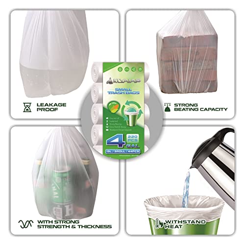 220 Counts Aklyaiap 4 Gallon Trash Bag,Tear & Leak Resistant Bathroom