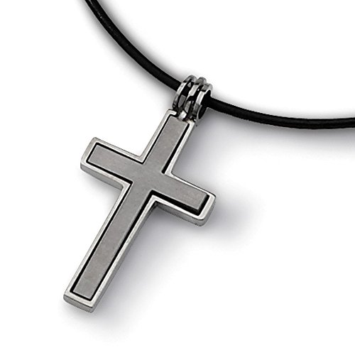 Brilliant BijouChisel Titanium Leather Cord Cross 18 inch Necklace