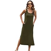 Naggoo Women's Sleevelee Tank Dress Midi Summer Casual Scoop Neck Basic Split Maxi Tshirt Sundresses with Pockets