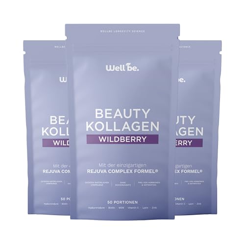 Wellbe Kollagen Pulver Wildberry - hochdosiert mit maximal bioaktivem Kollagen Hydrolysat, Biotin, Zink, Vitamin C & Hyaluron - Collagen Pulver - Koll