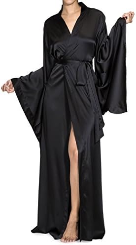 Nudwear Long Kimono Robe for Women - Luxury Silk with Japanese Sleeves